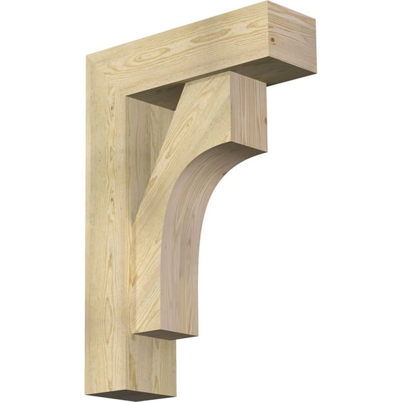 Ekena Millwork 8"W x 26"D x 38"H Westlake Block Rough Sawn Bracket w/ Offset Brace, Douglas Fir