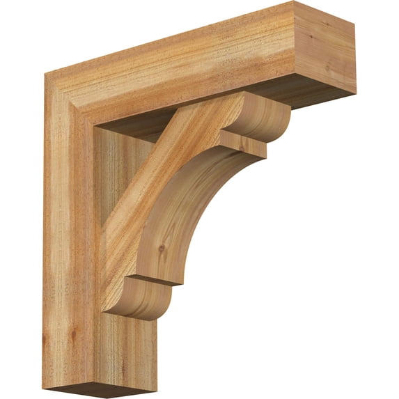 Ekena Millwork 8"W x 28"D x 28"H Olympic Block Rough Sawn Bracket w/ Offset Brace, Western Red Cedar