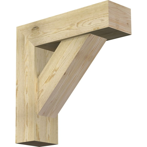 Ekena Millwork 8"W x 28"D x 28"H Traditional Block Rough Sawn Bracket w/ Offset Brace, Douglas Fir