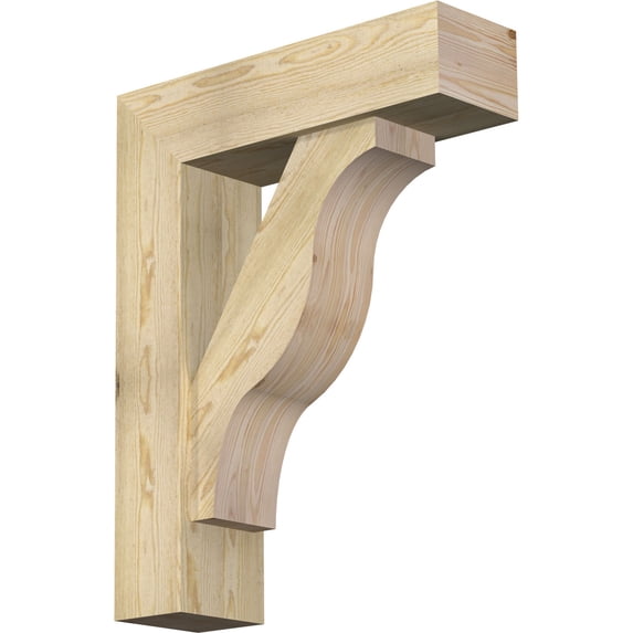 Ekena Millwork 8"W x 28"D x 36"H Funston Block Rough Sawn Bracket w/ Offset Brace, Douglas Fir