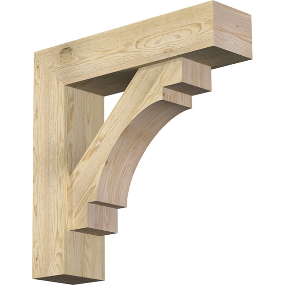 Ekena Millwork 8"W x 32"D x 32"H Merced Block Rough Sawn Bracket w/ Offset Brace, Douglas Fir