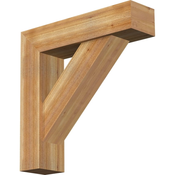 Ekena Millwork 8"W x 32"D x 32"H Traditional Block Rough Sawn Bracket w/ Offset Brace, Western Red Cedar