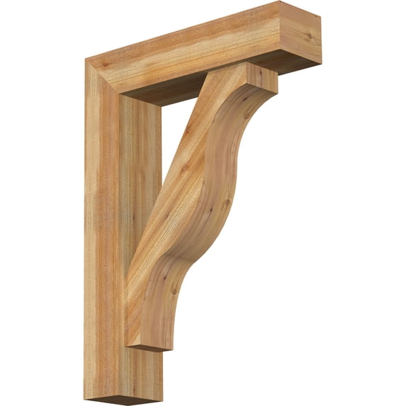 Ekena Millwork 8"W x 32"D x 44"H Funston Block Rough Sawn Bracket w/ Offset Brace, Western Red Cedar