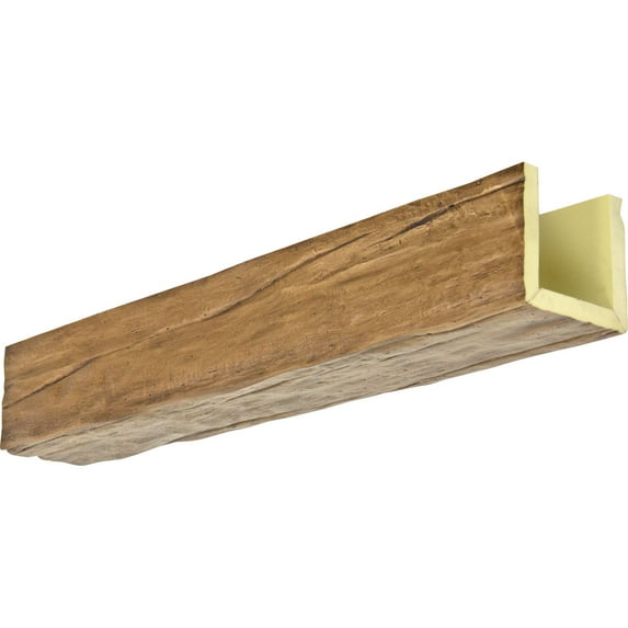 Ekena Millwork 8"W x 4"H x 22'L 3-Sided (U-beam) Riverwood Endurathane Faux Wood Ceiling Beam, Premium Aged