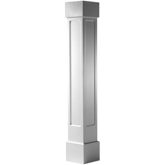Ekena Millwork 8"W x 5'H Craftsman Classic Square Non-Tapered Recessed Panel Column w/ Standard Capital & Base