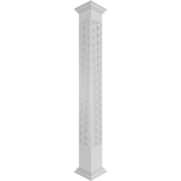 Ekena Millwork 8"W x 8'H Craftsman Classic Square Non-Tapered Art Deco Fretwork Column w/ Crown Capital & Crown Base