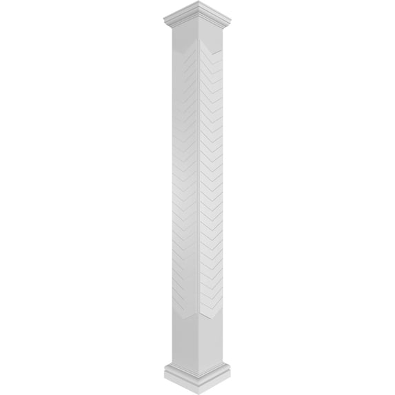 Ekena Millwork 8"W x 8'H Craftsman Classic Square Non-Tapered Chevron Modern Fretwork Column w/ Tuscan Capital & Tuscan Base