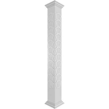 Ekena Millwork 8"W x 8'H Craftsman Classic Square Non-Tapered Coastal Fretwork Column w/ Crown Capital & Crown Base