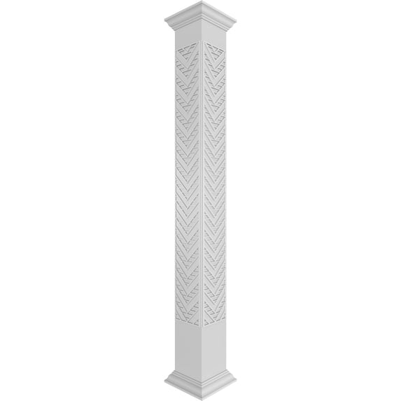Ekena Millwork 8"W x 8'H Craftsman Classic Square Non-Tapered Gilcrest Fretwork Column w/ Crown Capital & Crown Base