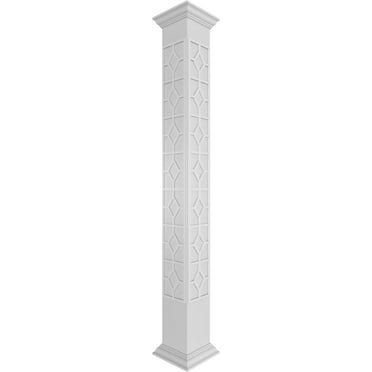 Ekena Millwork 8"W x 8'H Craftsman Classic Square Non-Tapered Kinsman Fretwork Column w/ Crown Capital & Crown Base