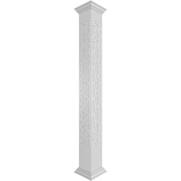 Ekena Millwork 8"W x 8'H Craftsman Classic Square Non-Tapered Mid-Century Fretwork Column w/ Crown Capital & Crown Base