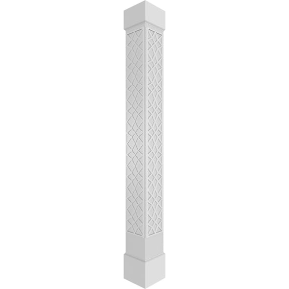 Ekena Millwork 8"W x 8'H Craftsman Classic Square Non-Tapered Mosaic Fretwork Column w/ Standard Capital & Standard Base