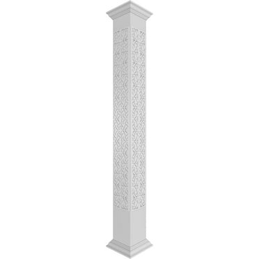 Ekena Millwork 8"W x 8'H Craftsman Classic Square Non-Tapered Paisley Fretwork Column w/ Crown Capital & Crown Base