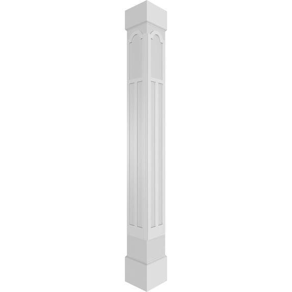 Ekena Millwork 8"W x 8'H Craftsman Classic Square Non-Tapered Paramount Fretwork Column w/ Standard Capital & Standard Base