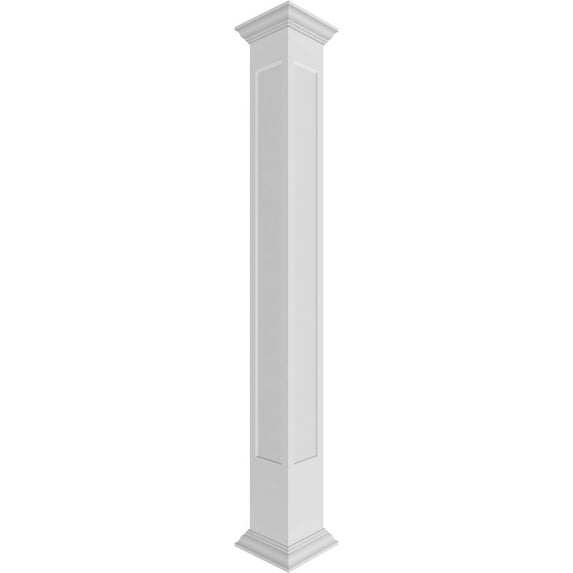 Ekena Millwork 8"W x 8'H Craftsman Classic Square Non-Tapered, Recessed Panel PVC Column Kit, Crown Capital & Crown Base