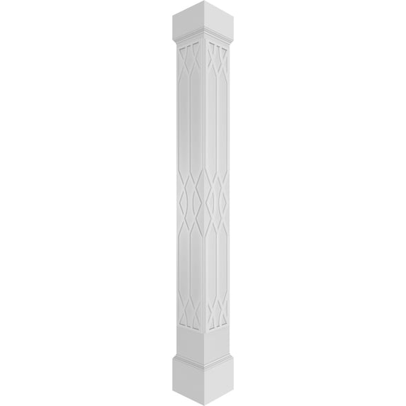 Ekena Millwork 8"W x 8'H Craftsman Classic Square Non-Tapered Riviera Fretwork Column w/ Mission Capital & Mission Base
