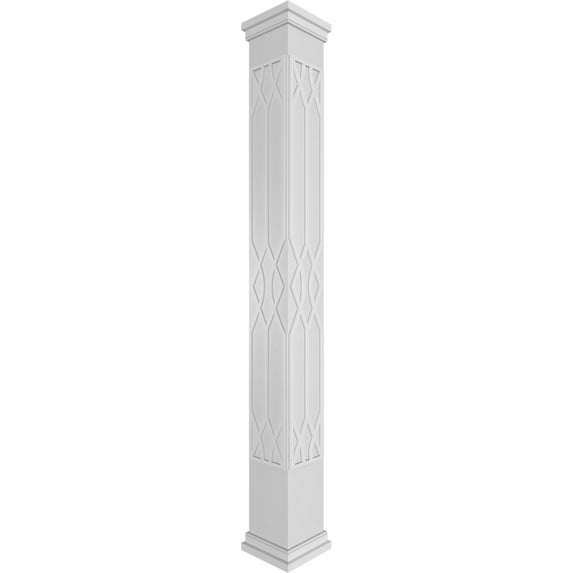 Ekena Millwork 8"W x 8'H Craftsman Classic Square Non-Tapered Riviera Fretwork Column w/ Prairie Capital & Prairie Base