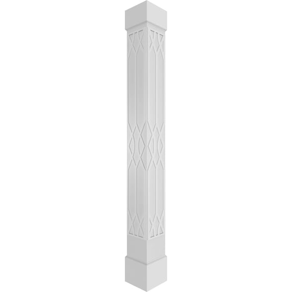 Ekena Millwork 8"W x 8'H Craftsman Classic Square Non-Tapered Riviera Fretwork Column w/ Standard Capital & Standard Base