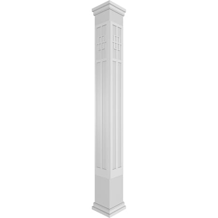 Ekena Millwork 8"W x 8'H Craftsman Classic Square Non-Tapered San Antonio Mission Style Fretwork Column w/ Prairie Capital & Prairie Base