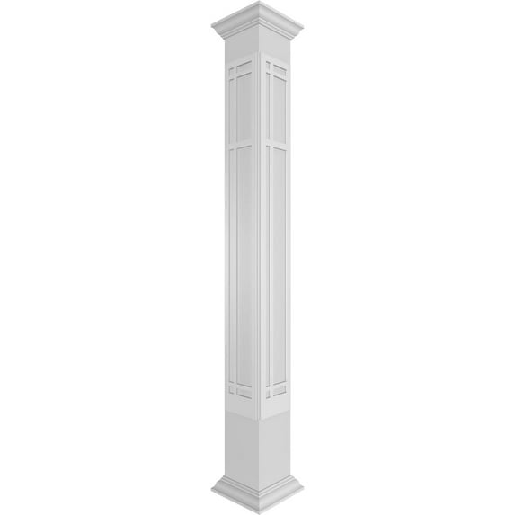 Ekena Millwork 8"W x 8'H Craftsman Classic Square Non-Tapered San Juan Capistrano Fretwork Column w/ Crown Capital & Crown Base