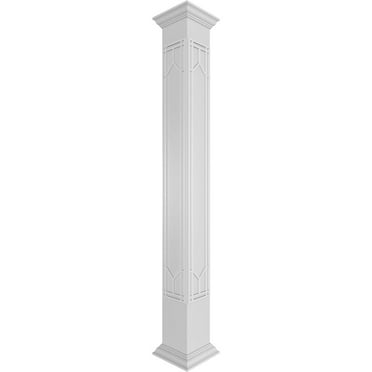 Ekena Millwork 8"W x 8'H Craftsman Classic Square Non-Tapered Shaker Fretwork Column w/ Crown Capital & Crown Base