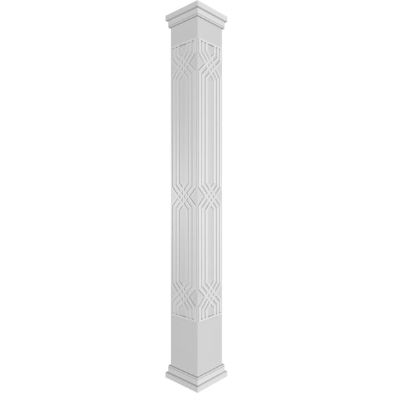Ekena Millwork 8"W x 9'H Craftsman Classic Square Non-Tapered Atlas Fretwork Column w/ Prairie Capital & Prairie Base