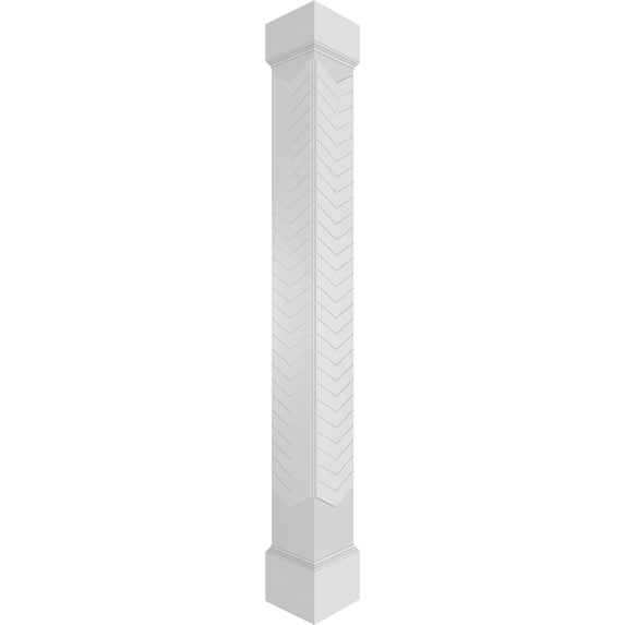 Ekena Millwork 8"W x 9'H Craftsman Classic Square Non-Tapered Chevron Modern Fretwork Column w/ Mission Capital & Mission Base
