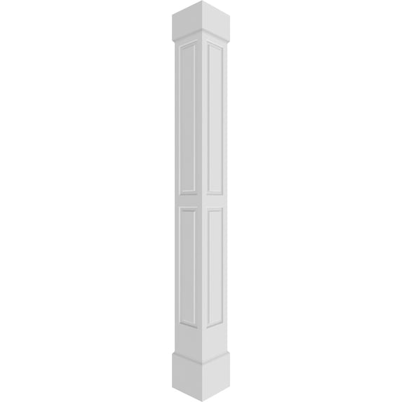 Ekena Millwork 8"W x 9'H Craftsman Classic Square Non-Tapered, Double Raised Panel Column, Standard Capital & Standard Base