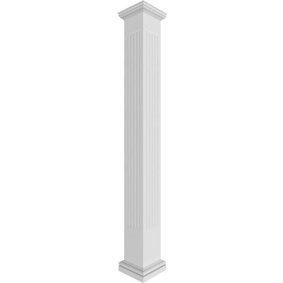 Ekena Millwork 8"W x 9'H Craftsman Classic Square Non-Tapered, Fluted PVC Column Kit, Tuscan Capital & Tuscan Base