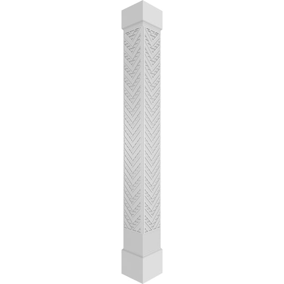Ekena Millwork 8"W x 9'H Craftsman Classic Square Non-Tapered Gilcrest Fretwork Column w/ Standard Capital & Standard Base