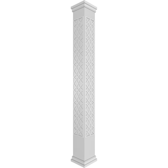 Ekena Millwork 8"W x 9'H Craftsman Classic Square Non-Tapered Mosaic Fretwork Column w/ Prairie Capital & Prairie Base