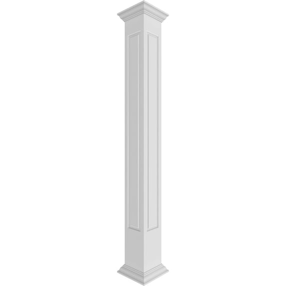 Ekena Millwork 8"W x 9'H Craftsman Classic Square Non-Tapered, Raised Panel PVC Column Kit, Crown Capital & Crown Base