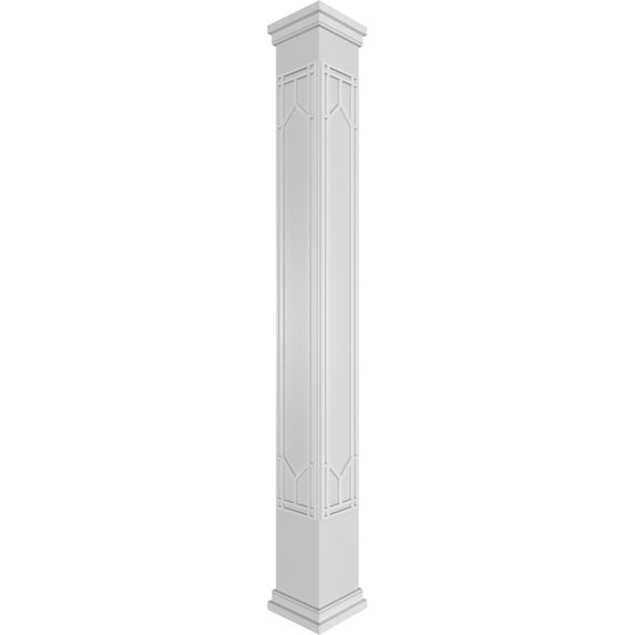Ekena Millwork 8"W x 9'H Craftsman Classic Square Non-Tapered Shaker Fretwork Column w/ Prairie Capital & Prairie Base