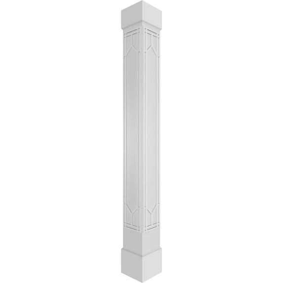 Ekena Millwork 8"W x 9'H Craftsman Classic Square Non-Tapered Shaker Fretwork Column w/ Standard Capital & Standard Base