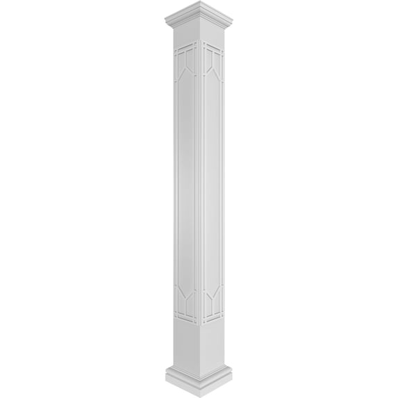 Ekena Millwork 8"W x 9'H Craftsman Classic Square Non-Tapered Shaker Fretwork Column w/ Tuscan Capital & Tuscan Base