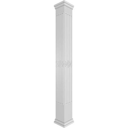 Ekena Millwork 8"W x 9'H Craftsman Classic Square Non-Tapered Zion Fretwork Column w/ Prairie Capital & Prairie Base