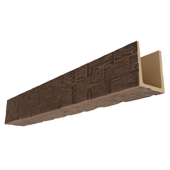 Ekena Millwork 9 1/2"W x 9 1/2"H x 240"L 3-Sided (U-Beam) Reclaimed Axed Cut HeritageTimber Faux Wood Ceiling Beam, Kona Brown