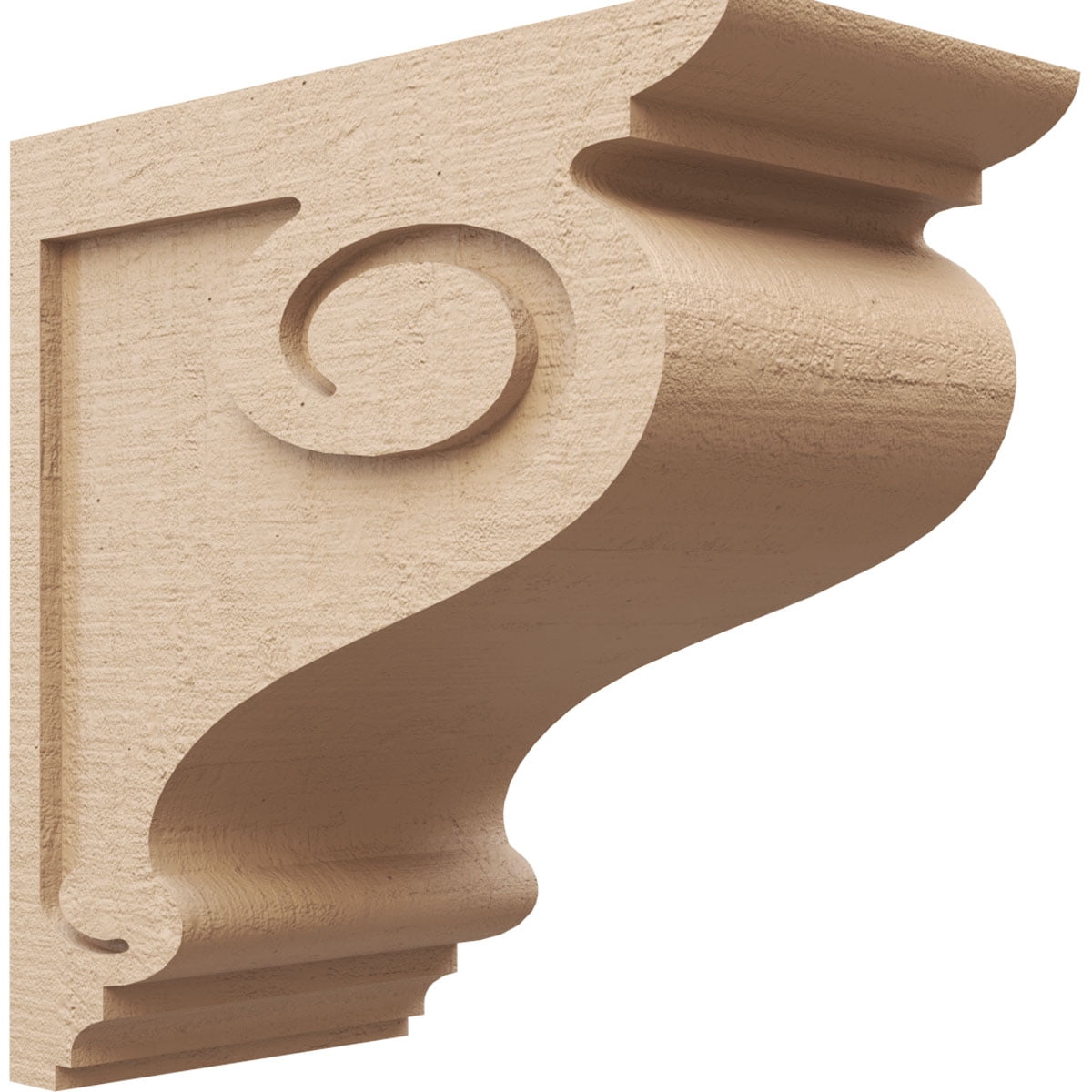 9"W x 18"D x 18"H Classic Scroll Rough Cedar Woodgrain TimberThane Corbel, Primed Tan