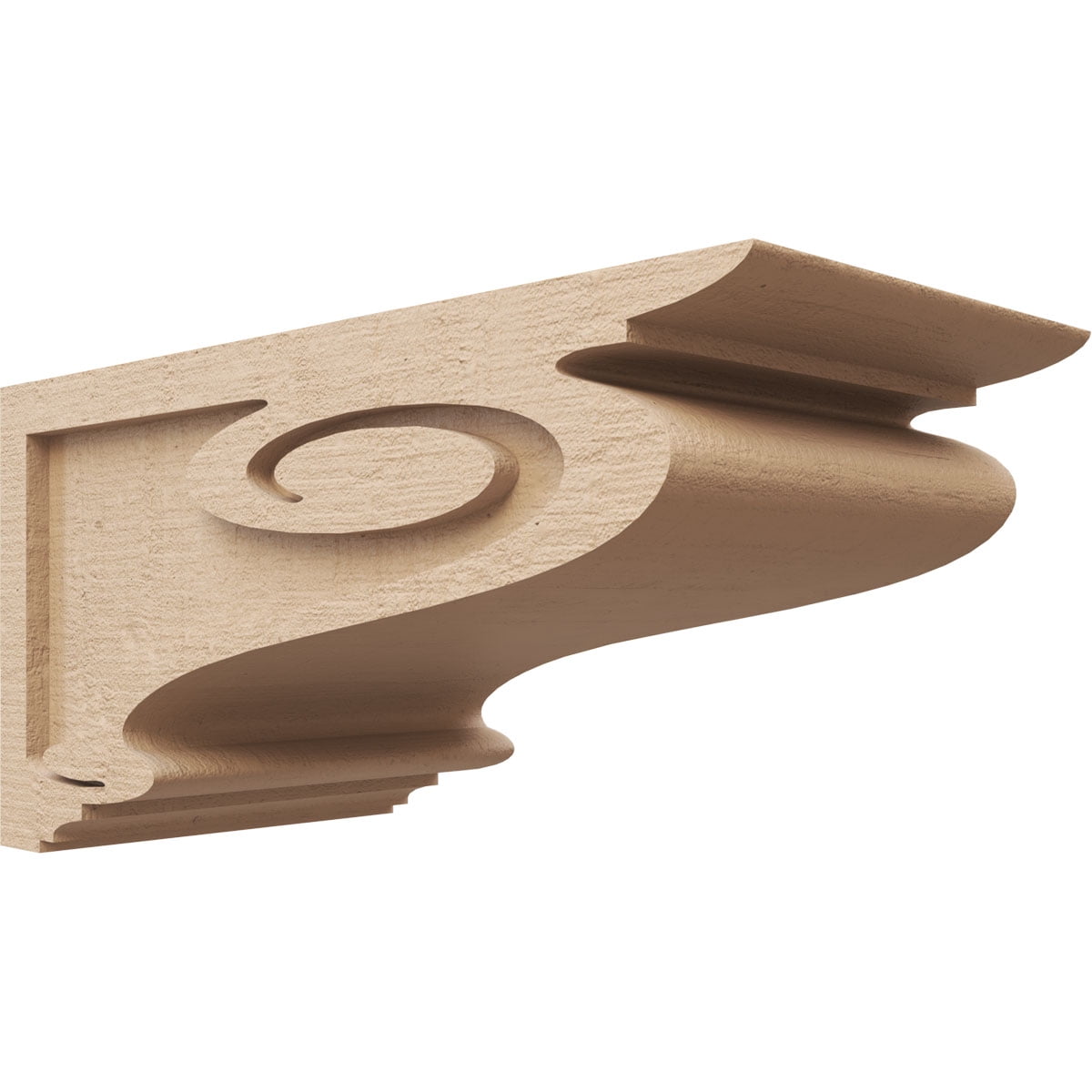 9"W x 18"D x 9"H Wide Scroll Rough Cedar Woodgrain TimberThane Corbel, Primed Tan