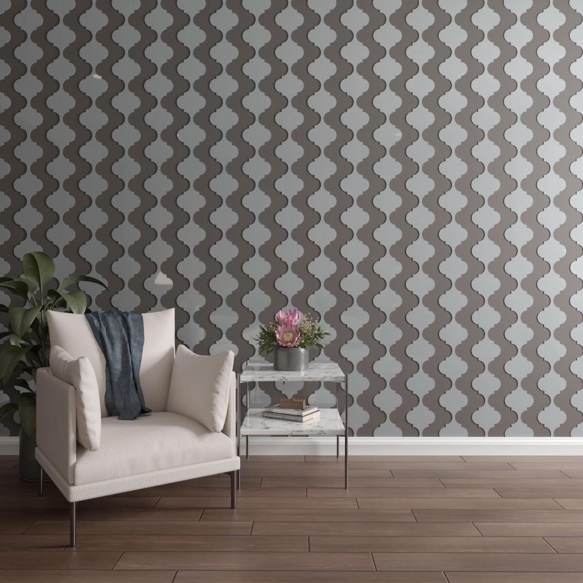 Ekena Millwork 94"H x 1/8"T Marrakesh Adjustable Acrylic Decorative Slat Wall Panel Kit, Grey (contains 11 Slats + 1 Straight Edge Starter Slat)