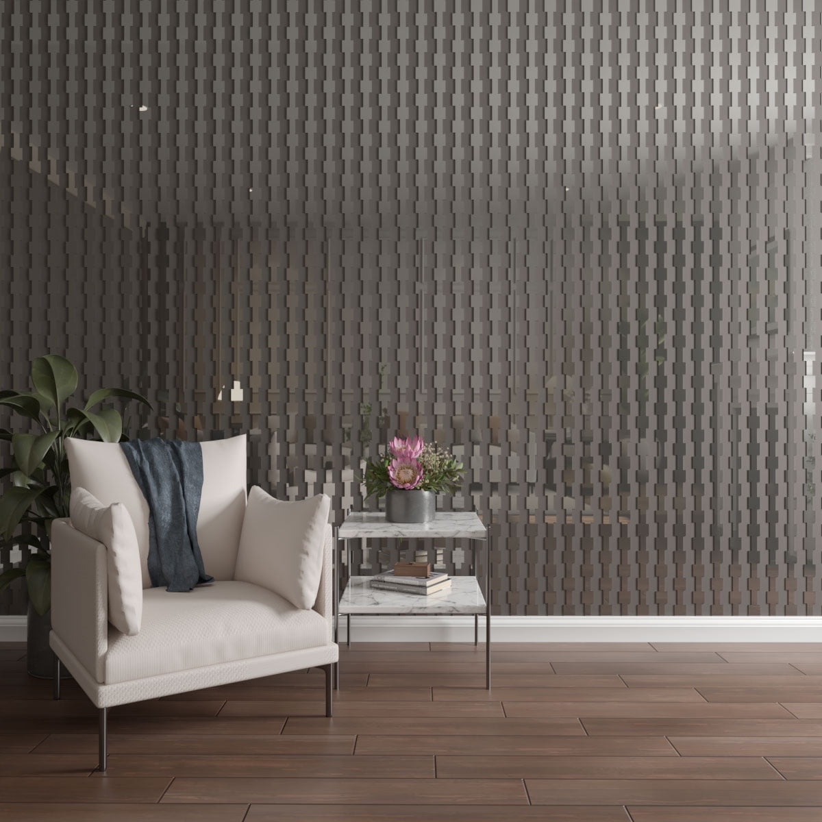 Ekena Millwork 94"H x 1/8"T Midland Adjustable Acrylic Decorative Slat Wall Panel Kit, Silver Mirror (contains 29 Slats + 1 Straight Edge Starter Slat)