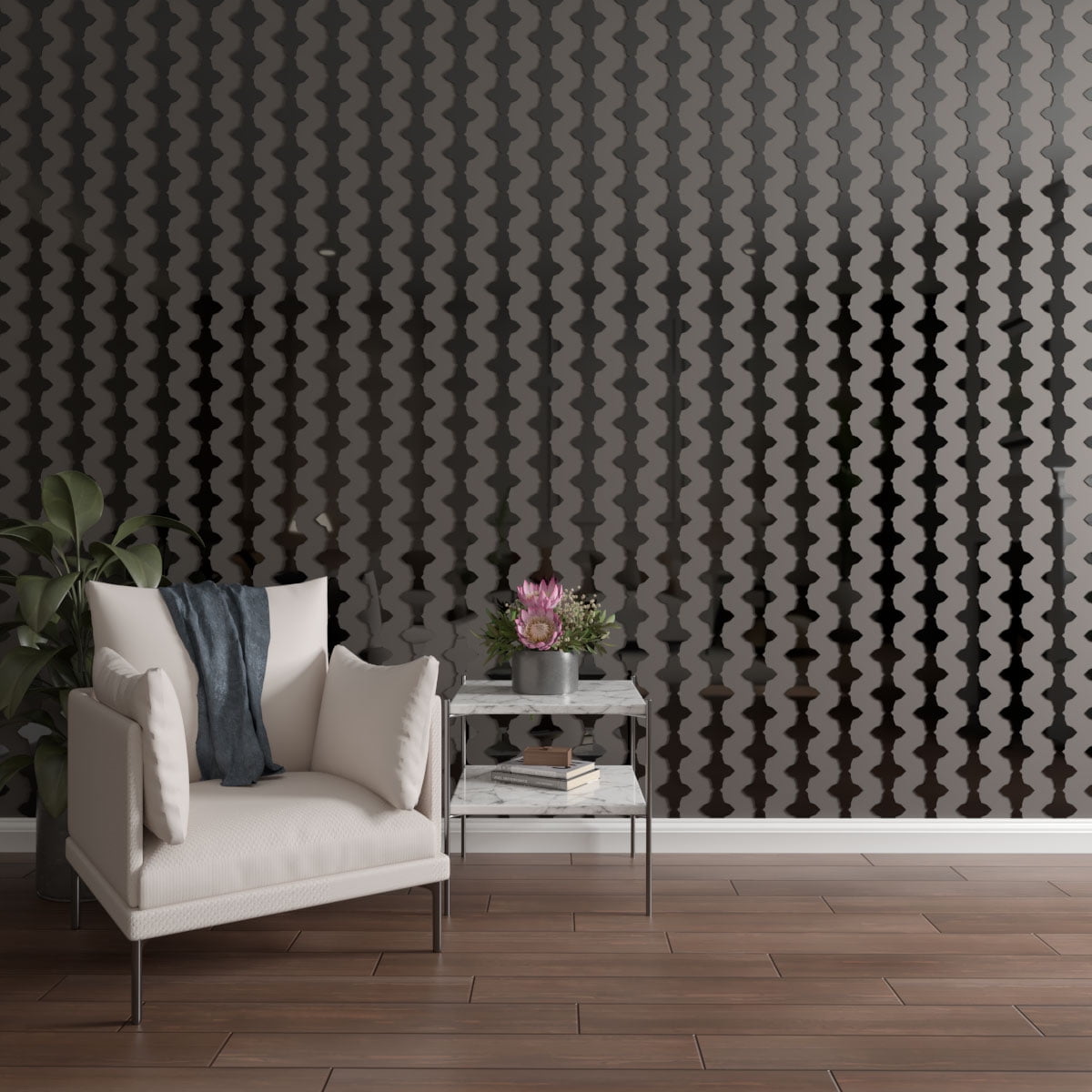 Ekena Millwork 94"H x 1/8"T Pandora Adjustable Acrylic Decorative Slat Wall Panel Kit, Black (contains 16 Slats + 1 Straight Edge Starter Slat)