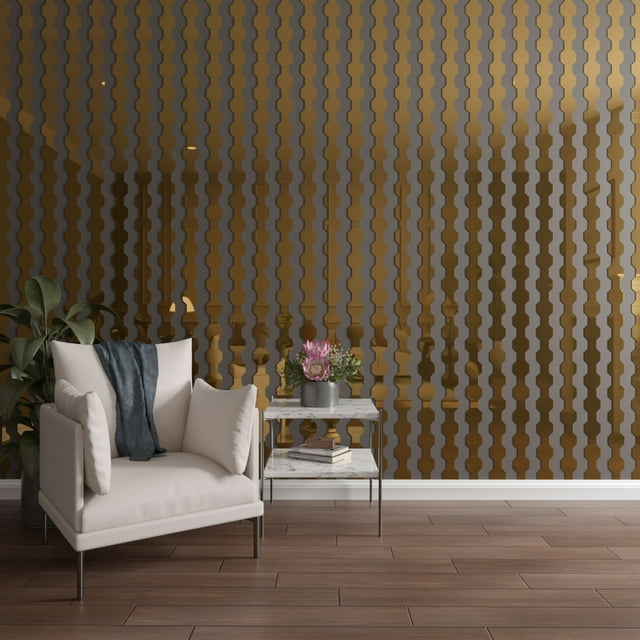 Ekena Millwork 94"H x 1/8"T Pontiac Adjustable Acrylic Decorative Slat Wall Panel Kit, Gold Mirror (contains 16 Slats + 1 Straight Edge Starter Slat)