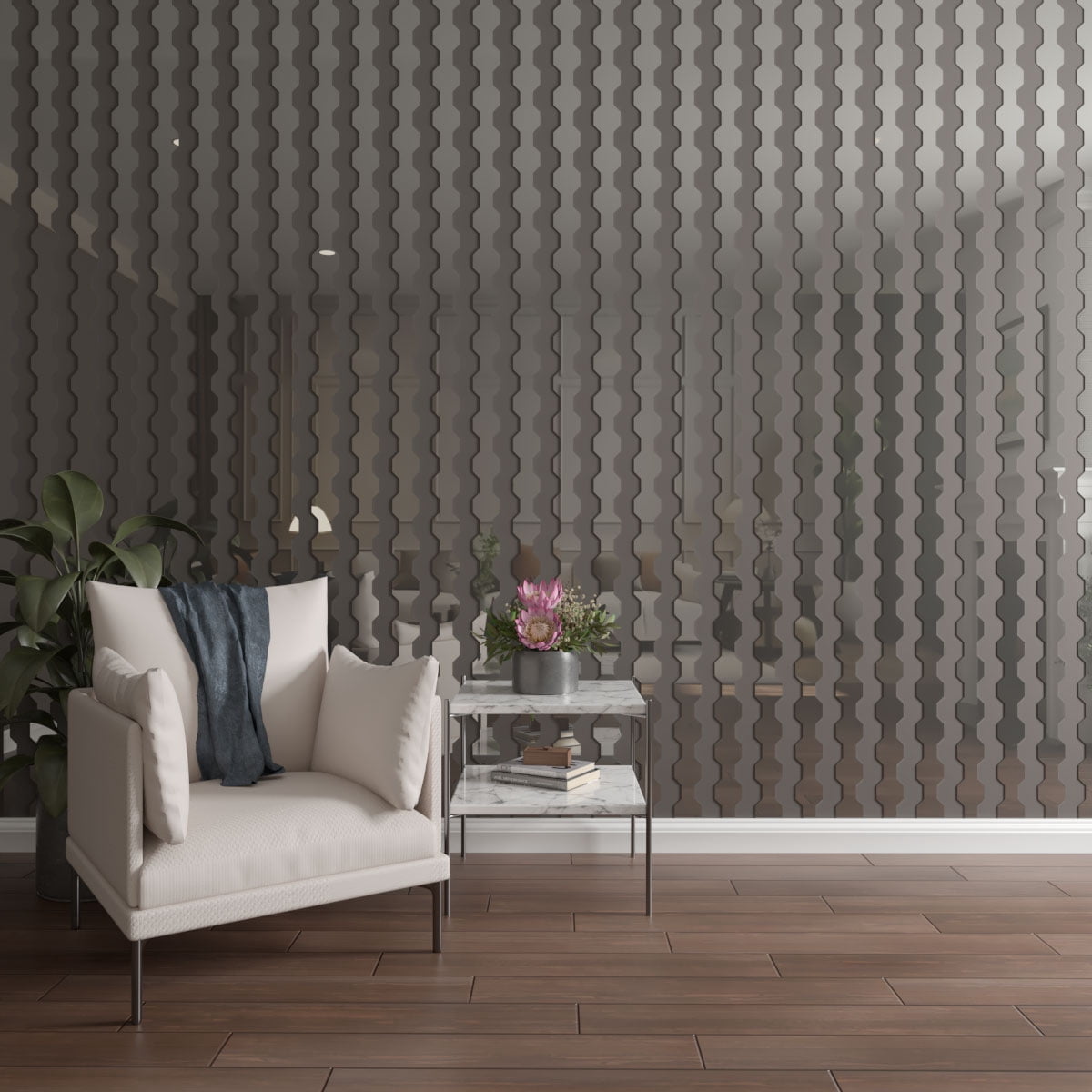 Ekena Millwork 94"H x 1/8"T Pontiac Adjustable Acrylic Decorative Slat Wall Panel Kit, Silver Mirror (contains 16 Slats + 1 Straight Edge Starter Slat)
