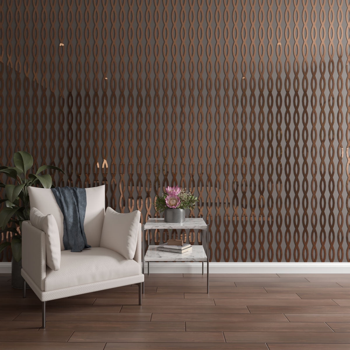 Ekena Millwork 94"H x 1/8"T Rakaia Adjustable Acrylic Decorative Slat Wall Panel Kit, Bronze Mirror (contains 22 Slats)