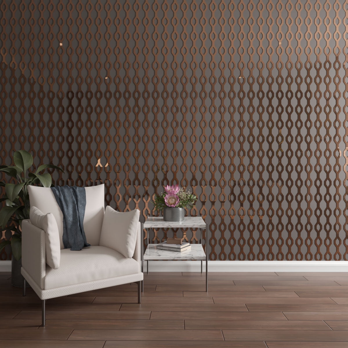 Ekena Millwork 94"H x 1/8"T Wabash Adjustable Acrylic Decorative Slat Wall Panel Kit, Bronze Mirror (contains 23 Slats + 1 Straight Edge Starter Slat)
