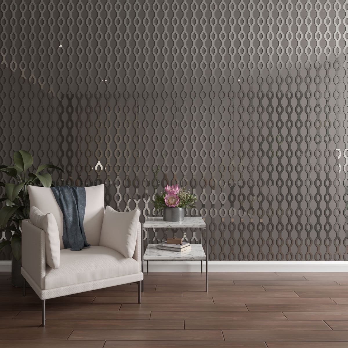 Ekena Millwork 94"H x 1/8"T Wabash Adjustable Acrylic Decorative Slat Wall Panel Kit, Silver Mirror (contains 23 Slats + 1 Straight Edge Starter Slat)