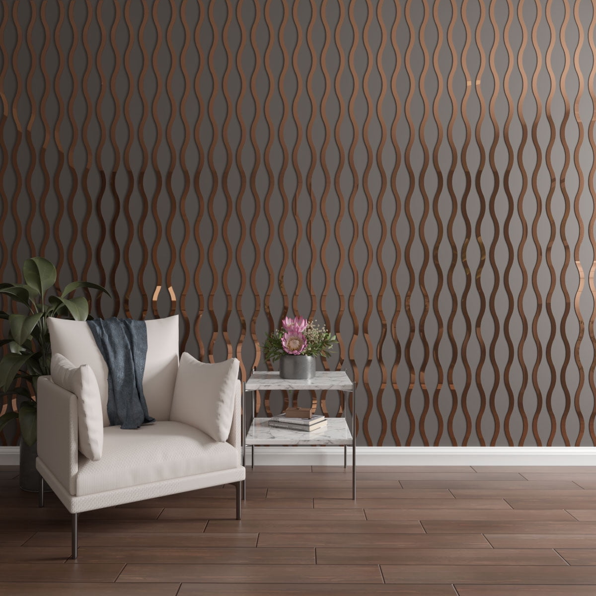 Ekena Millwork 94"H x 1/8"T Yukon Adjustable Acrylic Decorative Slat Wall Panel Kit, Bronze Mirror (contains 42 Slats)