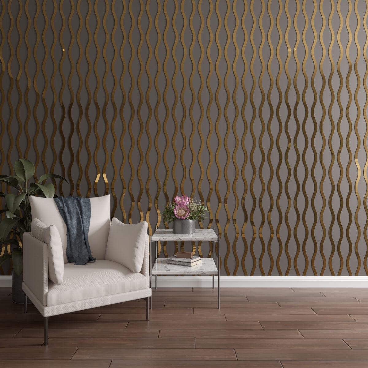 Ekena Millwork 94"H x 1/8"T Yukon Adjustable Acrylic Decorative Slat Wall Panel Kit, Gold Mirror (contains 42 Slats)