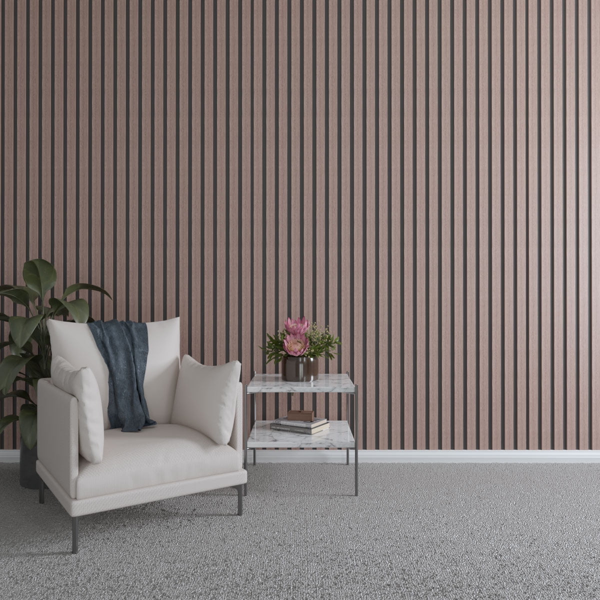 Ekena Millwork 94"H x 3/8"T Adjustable Wood Slat Wall Panel Kit w/ 2"W Slats, Walnut (contains 22 Slats)